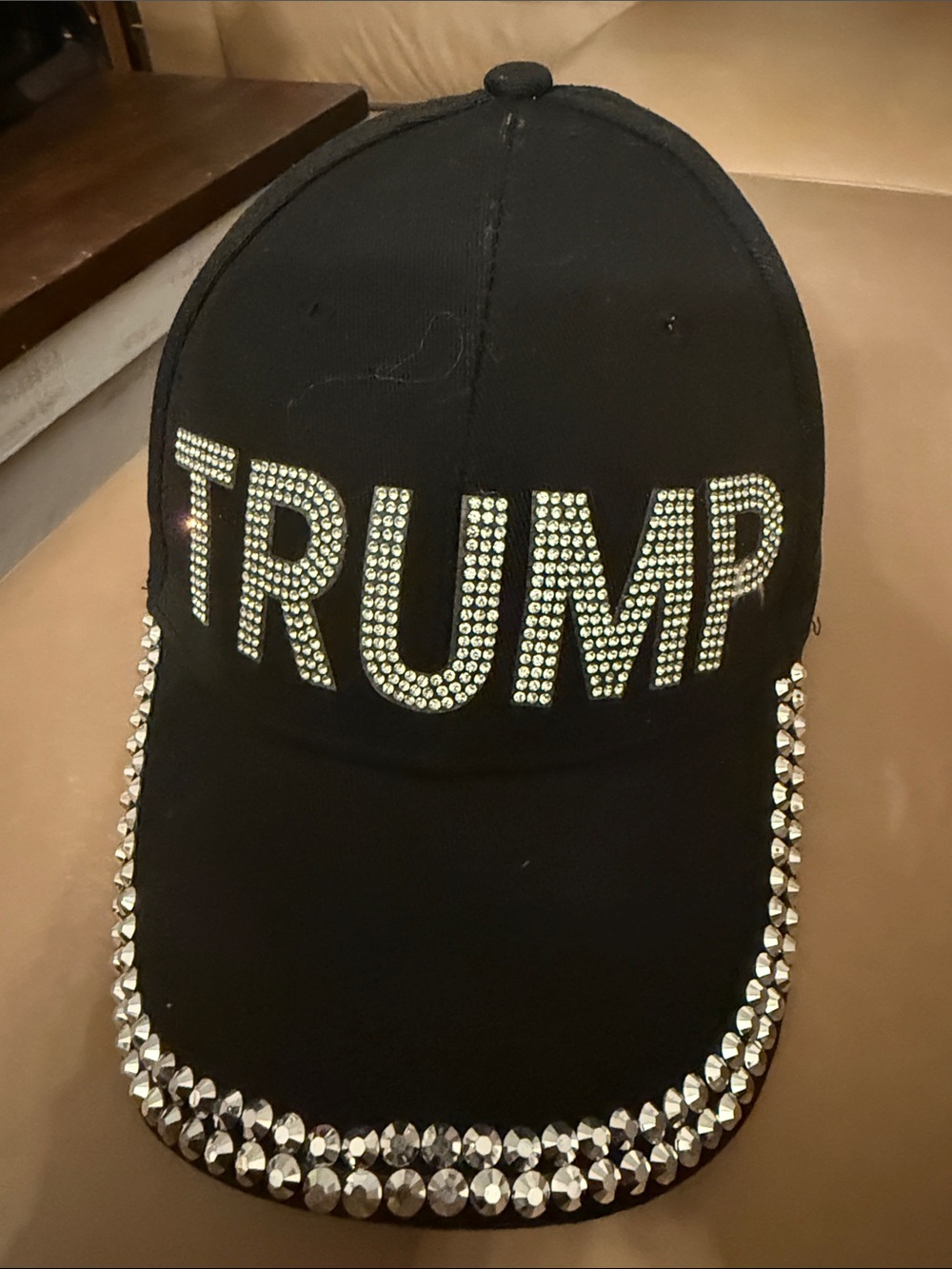 Embellished Black Rhinestone 'TRUMP' Baseball Cap